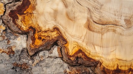 Poster - Wood texture close-up showcasing intricate patterns and color variations in natural wood grain with Copy Space for text placement.