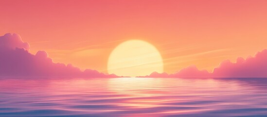 Poster - colorful sunset over calm ocean waters with gradient sky hues and clouds in the background featuring