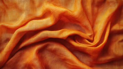 Poster - Orange textured fabric background with draped folds and gentle creases ideal for copy space applications
