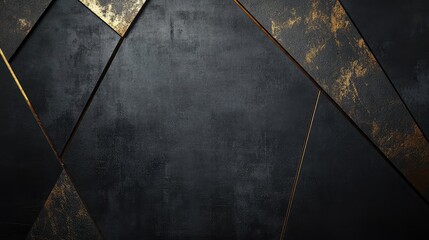 Poster - Dark textured background with gold geometric shapes and Copy Space for text placement.