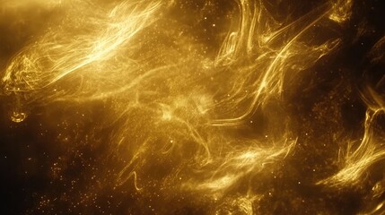 Poster - Abstract golden background with swirling luminous patterns and particles creating a dynamic texture Copy Space