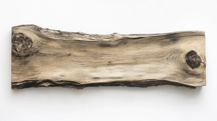 Poster - Natural wooden plank with unique grain patterns and knots on a white background showcasing Copy Space for design purposes.