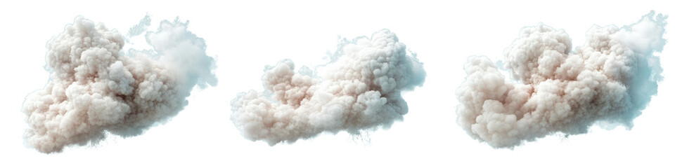 Poster - Three distinct clouds in varying colors against a clear blue sky during a sunny day isolated on a white background