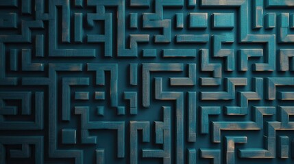Leinwandbilder - Abstract labyrinth pattern in blue with depth and shadows suitable for background use Copy Space