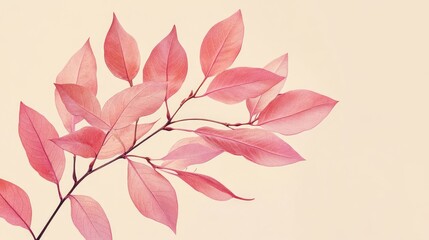 Poster - Pink leaves on a branch against a light background with Copy Space for text placement.
