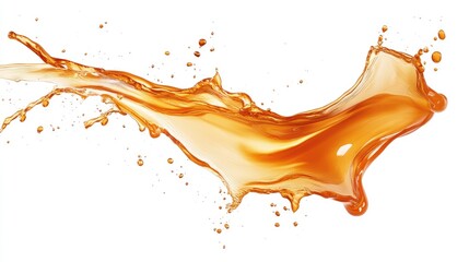 Poster - Liquid splash of orange juice with droplets on white background Copy Space