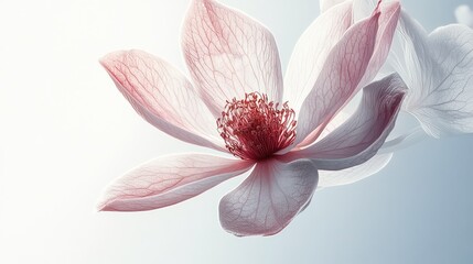 Poster - Delicate pale pink flower with fine veins against a soft gradient background featuring ample Copy Space for text placement.