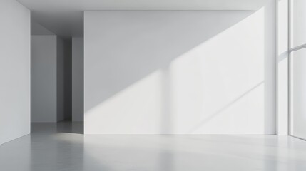 Poster - Minimalist interior room with white walls and natural light casting shadows, featuring ample copy space for text insertion