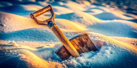 Wall Mural - Vintage Winter Scene: Shovel Handle in Deep Snowdrift