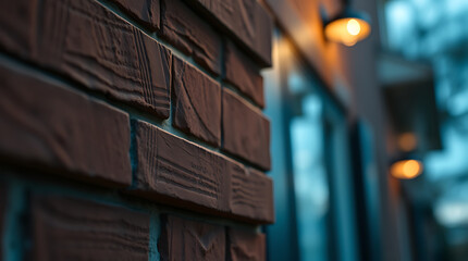 Wall Mural - Close-up view of a brown brick wall, showcasing its texture and architectural detail. The image offers a rustic and urban aesthetic, ideal for design or architectural projects.