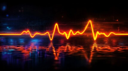 Poster - A glowing neon heartbeat line pulses across a rich black background, radiating energy and life. The electric orange tones contrast beautifully against dark hues, evoking emotions and vitality