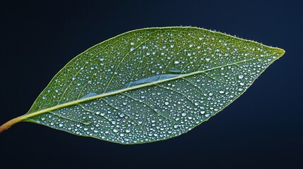 Wall Mural - dewy leaf on dark background with high resolution and intricate detail