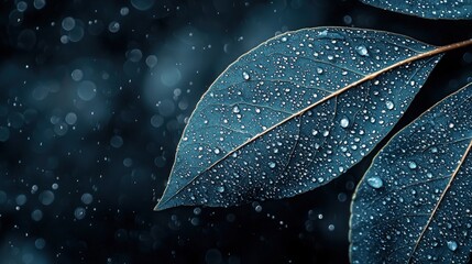Wall Mural - dewy leaf close-up on dark background with high resolution detail