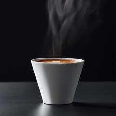 Rich espresso in white cup on black background