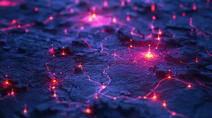 Poster - Glowing map background. Social network concept. 3D Rendering.