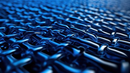 Poster - Abstract blue chain background Blockchain technology data connection Concept rendering of 3D, square, DeFi Decentralized Finance technology.