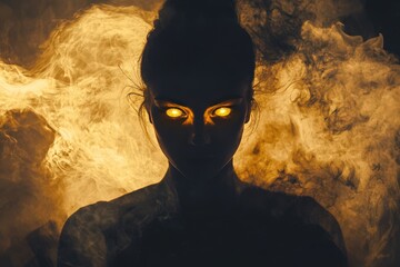 Sticker - Fiery Woman Glowing Eyes Dark Silhouette Smoke