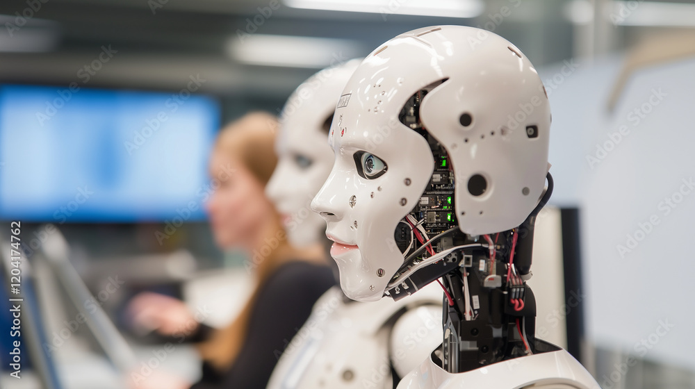 Thinkging Ropots Zdjęcie bez tantiem: Future of AI Robotics: White Humanoid Thinking ...