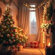 © desain - Cozy Christmas room with decorated trees and gifts.