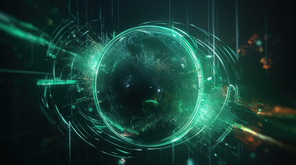 Poster - Abstract light streaks in a dynamic digital space with glowing green elements