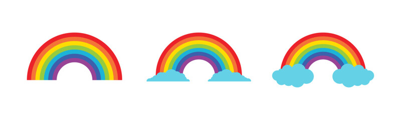 Wall Mural - Set of rainbow icons with clouds and rainbows vector illustration. Rainbow icon on white background. Vector icon.