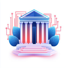 Poster - High tech depiction of financial institution with circuits
