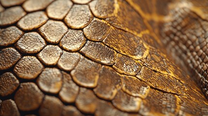 Poster - Intricate details of python skin reveal a mesmerizing array of natural tones and textures. The glossy surface glistens under soft light, highlighting its unique beauty in a serene setting