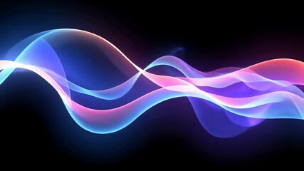 abstract blue and pink glowing waves on black background