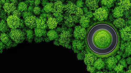 Poster - Aerial view of circular road surrounded by lush green trees