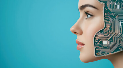 Poster - Futuristic woman with circuit board design on face