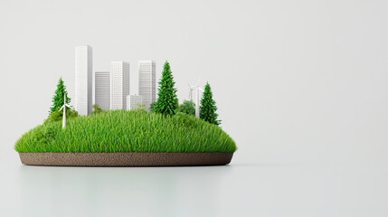 Poster - Sustainable city model with greenery and wind turbines