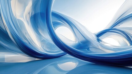 Fototapete - Fluid and dynamic abstract composition featuring intertwined blue and white flowing forms, creating a sense of movement and elegance.