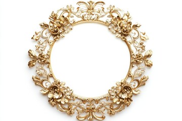 Aufkleber - decorative circular frame with intricate golden floral details isolated on clean white background