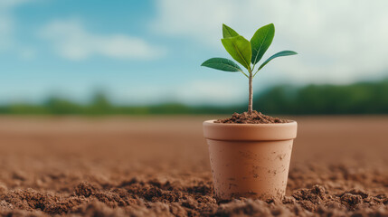 Wall Mural - Growing plant in pot symbolizes climate adaptation and hope