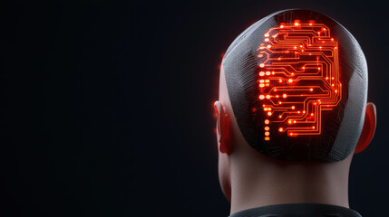 Poster - futuristic head with glowing circuits, symbolizing technology
