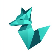 Wall Mural - Teal origami fox, minimalist, art