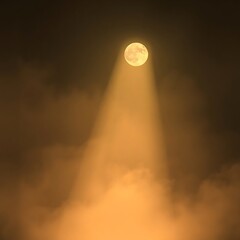 full moon shining through clouds at night.