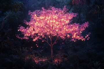 Canvas Print - Illuminated Tree in a Dark Tropical Forest