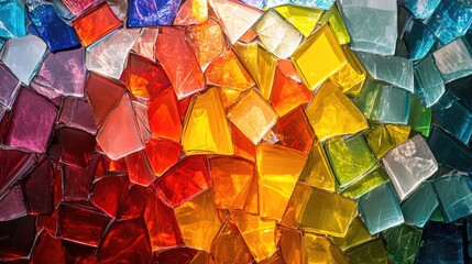 Poster - vibrant display of colorful glass fragments arranged in abstract mosaic reflecting bright and soft light