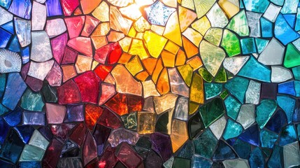 Poster - vibrant display of colorful glass fragments arranged in abstract mosaic reflecting bright and soft light