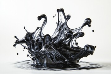 Poster - vibrant splash of black ink swirling in clear water creating soft gradients and dynamic flow