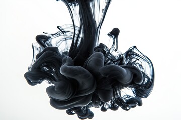 Poster - vibrant splash of black ink swirling in clear water creating soft gradients and dynamic flow