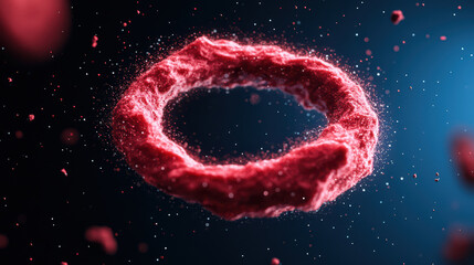 Poster - vibrant red ring floating in dark space, showcasing particles