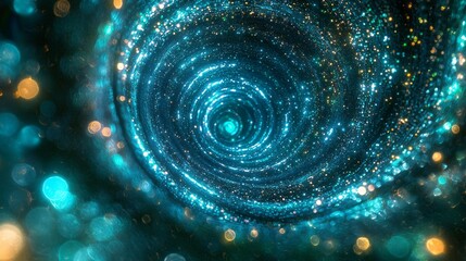 Poster - An enchanting electric blue spiral vortex draws the eye into its depths, surrounded by twinkling stars and ethereal lights. A mesmerizing display evoking a sense of wonder and infinity