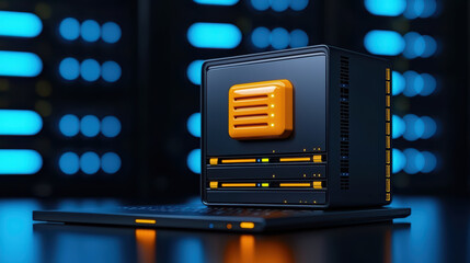 Poster - Cinematic shot of server with load balancers and glowing lights