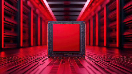 Poster - High tech server showcasing dedicated processor in red light