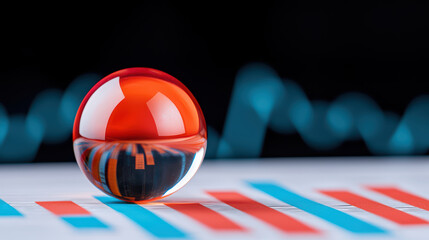 Poster - close up of glass sphere reflecting colorful graphs