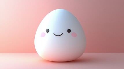 Wall Mural - cute minimalistic white egg with a simple happy face on a soft background
