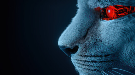 Poster - Close up of bionic cat with glowing red eye detail