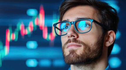 Poster - Focused man analyzing investment strategies with charts